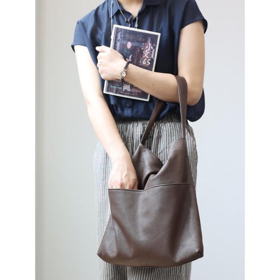 Minimally designed soft leather shoulder bag tote bag - Memoo.com